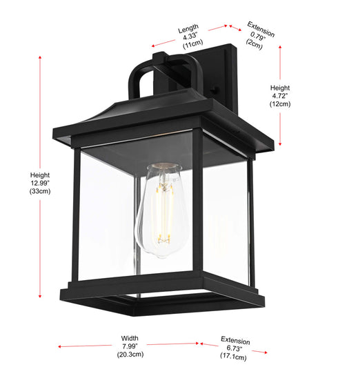 Elegant Lighting 1 Light Saul 13 inch Outdoor Wall sconce in Black in Black and Clear Finish Model: OD612W13BK