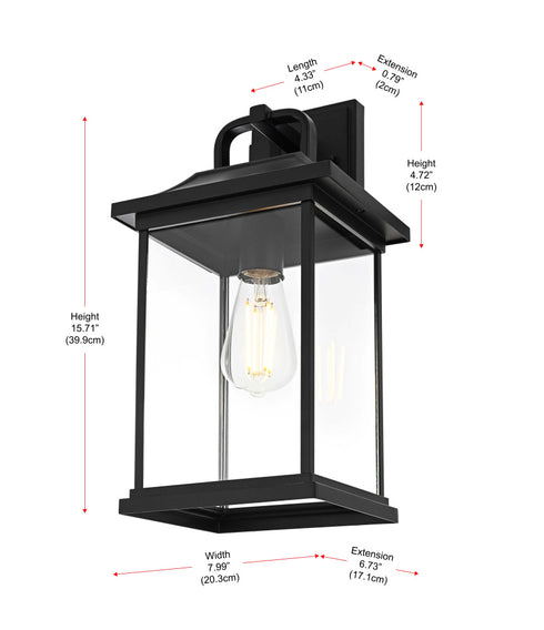 Elegant Lighting 1 Light Saul 16 inch Outdoor Wall sconce in Black in Black and Clear Finish Model: OD612W16BK