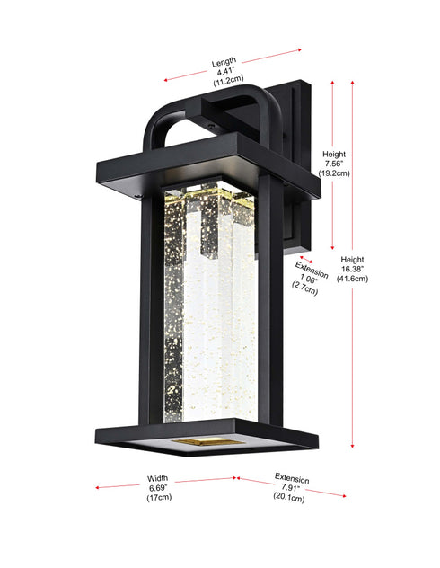 Elegant Lighting 1 Light Uriah 16 inch LED Outdoor Wall sconce in Black in Black and Clear Finish Model: OD602W15BK