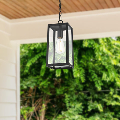 Elegant Lighting 1 Light Veda 13 inch Outdoor Pendant in Black in Black and Clear Finish Model: OD608H13BK