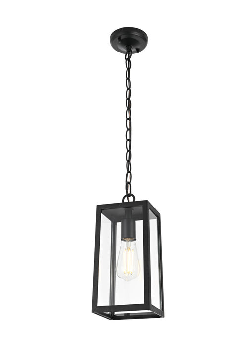 Elegant Lighting 1 Light Veda 13 inch Outdoor Pendant in Black in Black and Clear Finish Model: OD608H13BK