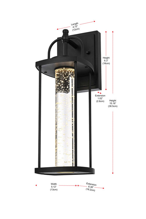 Elegant Lighting 1 Light Zev 15 inch LED Outdoor Wall sconce in Black in Black and Clear Finish Model: OD601W15BK