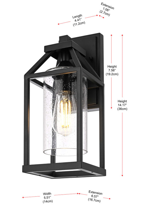 Elegant Lighting 1 Light Zora 14 inch Outdoor Wall sconce in Black in Black and Clear Finish Model: OD606W14BK