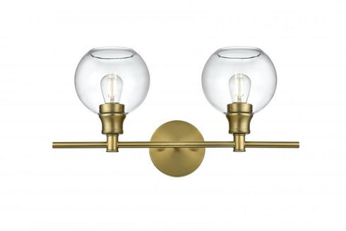 Elegant Lighting 2 Light Collier 2 Light in Satin Gold and Clear Glass Wall Sconce Model: LD2314SG