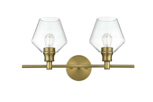Elegant Lighting 2 Light Gene 2 Light in Satin Gold and Clear Glass Wall Sconce Model: LD2312SG
