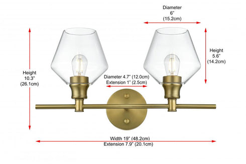 Elegant Lighting 2 Light Gene 2 Light in Satin Gold and Clear Glass Wall Sconce Model: LD2312SG