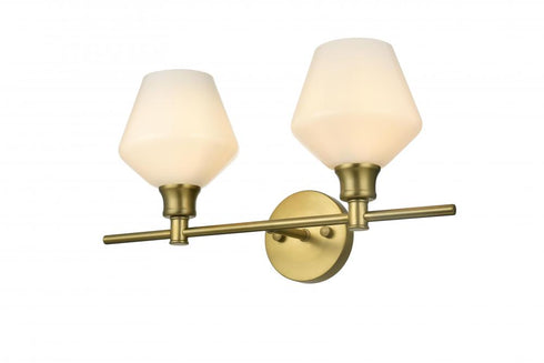 Elegant Lighting 2 Light Gene 2 Light in Satin Gold and Frosted White Glass Wall Sconce Model: LD2313SG