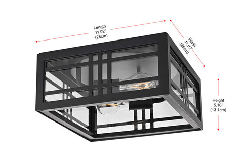 Elegant Lighting 2 Light Harley 11 inch Outdoor Flush Mount in Black in Black and Clear Finish Model: OD613F5BK