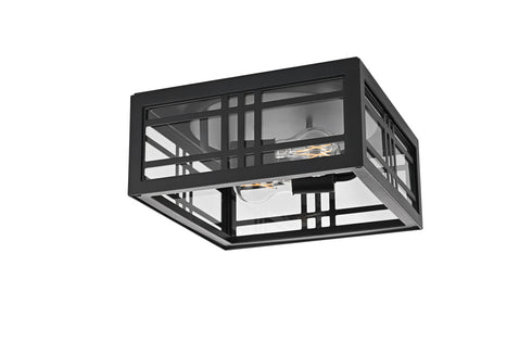 Elegant Lighting 2 Light Harley 11 inch Outdoor Flush Mount in Black in Black and Clear Finish Model: OD613F5BK