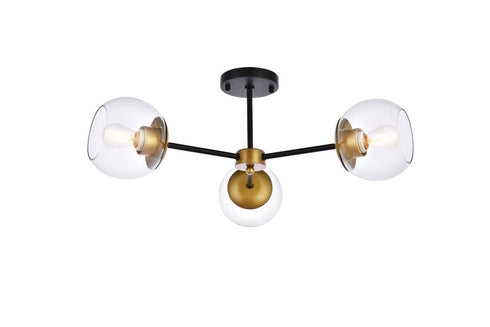 Elegant Lighting 3 Light Briggs 26 inch flush mount in black with clear shade in Black and Clear Finish Model: LD648F26BK