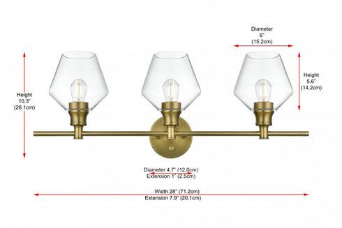 Elegant Lighting 3 Light Gene 3 Light in Satin Gold and Clear Glass Wall Sconce Model: LD2316SG