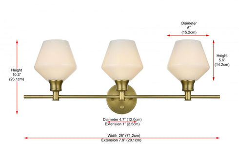 Elegant Lighting 3 Light Gene 3 Light in Satin Gold and Frosted White Glass Wall Sconce Model: LD2317SG