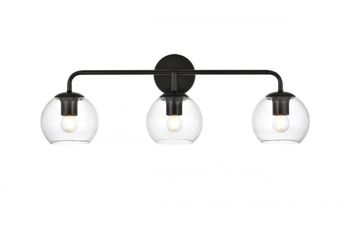 Elegant Lighting 3 Light Genesis 3 Light in Black and Clear Bath Sconce Model: LD7321W28BLK