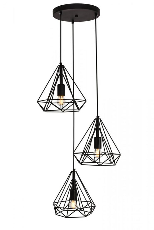 Elegant Lighting 3 Light Jago Collection Pendant D18.1 H24.3 Lt:3 in Black Finish Model: LDPD2091
