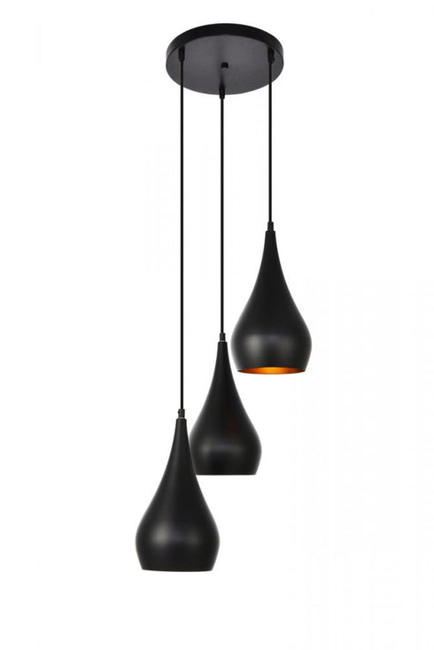 Elegant Lighting 3 Light Nora Collection Pendant D14.5 Inch H11.5 Inch Lt:3 in Black finish Model: LDPD2000
