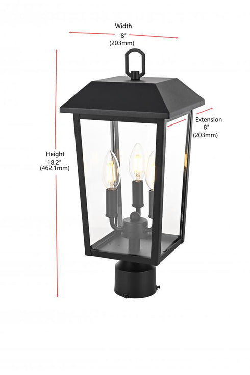 Elegant Lighting 3 Light Riggs 8 x 18 inch Outdoor Post Light in Black Model: OD502P18BK