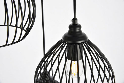 Elegant Lighting 3 Light Sayer Collection Pendant D16.0 H23.1 Lt:3 in Black Finish Model: LDPD2095