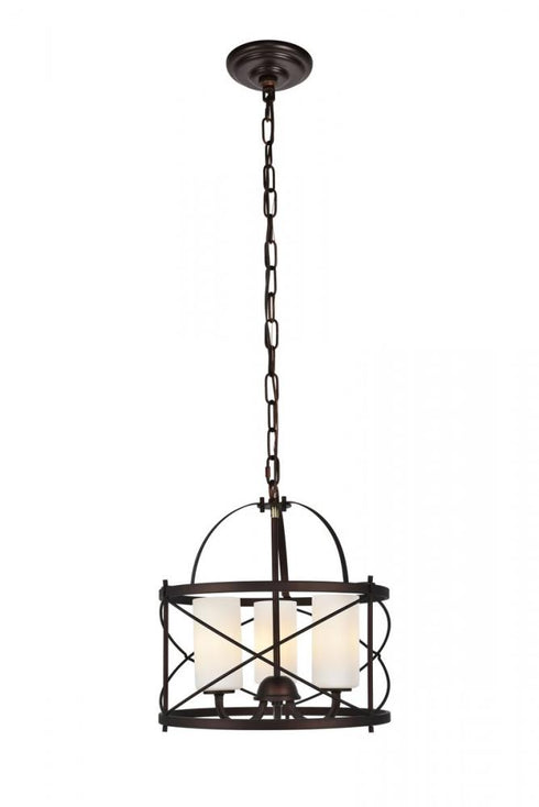 Elegant Lighting 3 Light Wren Collection Pendant D15.8 H17.3 Lt:3 Dark Copper Brown and frosted white Finish in Dark Copper Brown and White Finish Model: LD5013D16DCB