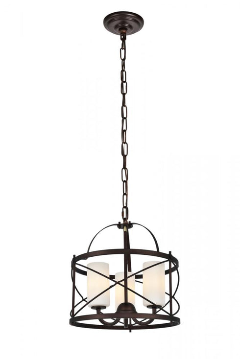Elegant Lighting 3 Light Wren Collection Pendant D15.8 H17.3 Lt:3 Dark Copper Brown and frosted white Finish in Dark Copper Brown and White Finish Model: LD5013D16DCB