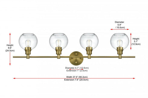 Elegant Lighting 4 Light Collier 4 Light in Satin Gold and Clear Glass Wall Sconce Model: LD2322SG