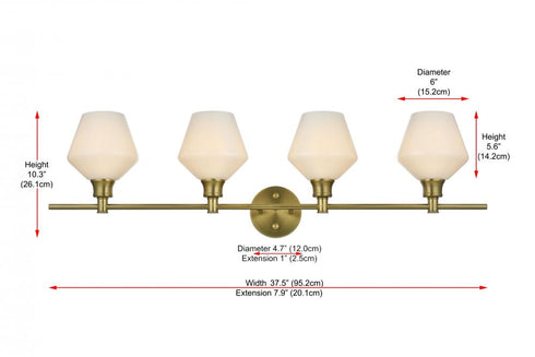Elegant Lighting 4 Light Gene 4 Light in Satin Gold and Frosted White Glass Wall Sconce Model: LD2321SG