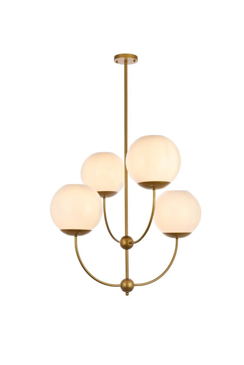 Elegant Lighting 4 Light Lennon 31.5 inch pendant in black with white shade in Black and White Finish Model: LD653D30BK
