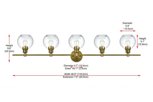 Elegant Lighting 5 Light Collier 5 Light in Satin Gold and Clear Glass Wall Sconce Model: LD2326SG