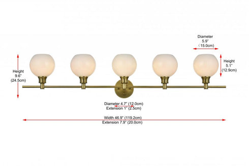 Elegant Lighting 5 Light Collier 5 Light in Satin Gold and Frosted White Glass Wall Sconce Model: LD2327SG
