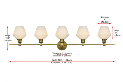 Elegant Lighting 5 Light Gene 5 Light in Satin Gold and Frosted White Glass Wall Sconce Model: LD2325SG