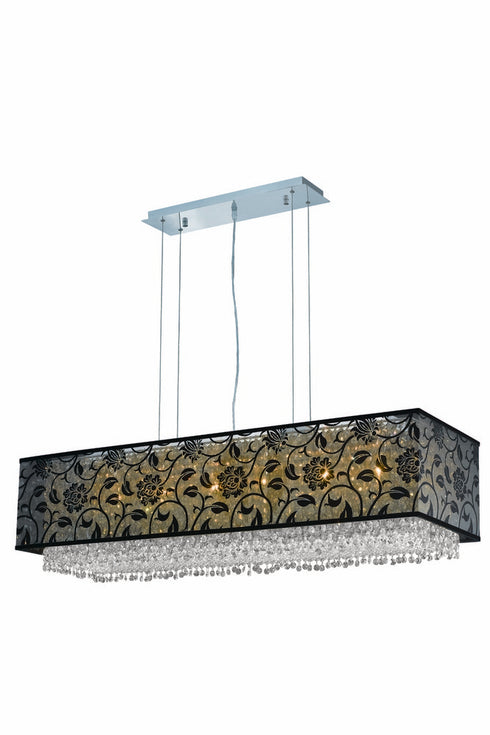 Elegant Lighting 6 Light 1591 Moda Collection Hanging Fixture With SH 1O41B Black Fabric Shade L41 Inch W13 Inch H11 Inch Lt:6 in Chrome F Model: 1591D41C-CL03/RC