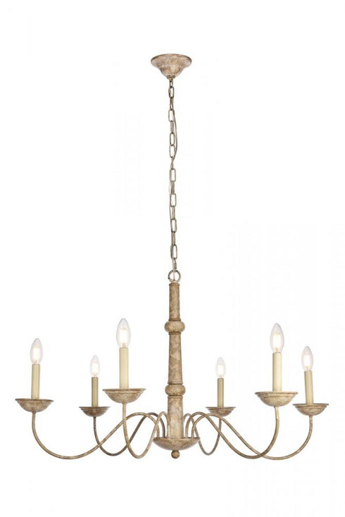 Elegant Lighting 6 Light Merritt Collection Chandelier D35 H21.6 Lt:6 in Weathered Dove Finish Model: LD6007D35WD