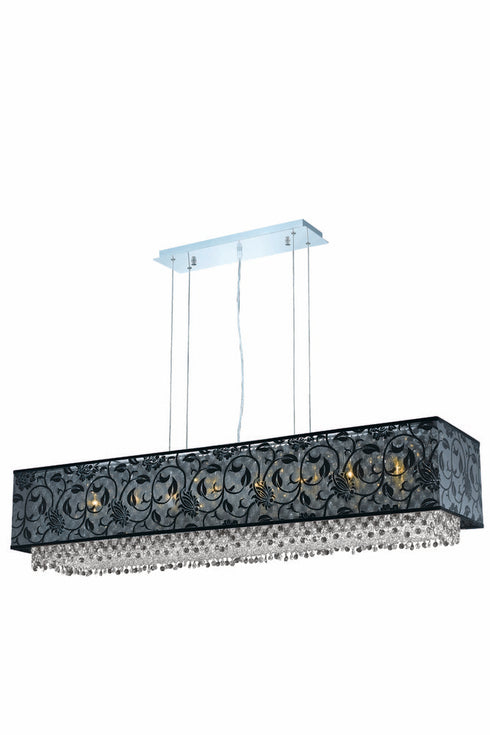 Elegant Lighting 8 Light 1591 Moda Collection Hanging Fixture With SH 1O48B Black Fabric Shade L48.5 Inch W12.5 Inch H11 Inch Lt:8 Chrom in Chrome Finish Model: 1591D48C-CL03/RC