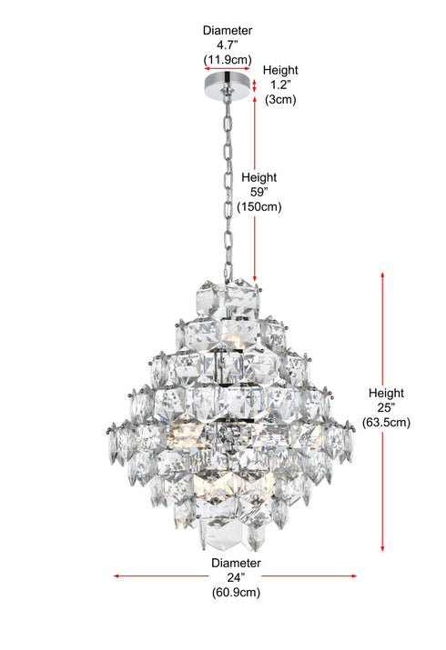 Elegant Lighting Adaline 15 Light Pendant D24 Inch H25 Inch L15 Chrome in Chrome and Clear Finish Model: 1050G24C