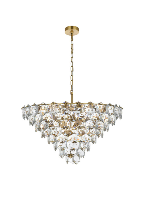 Elegant Lighting Adaline 15 Light Pendant D32 Inch H18 Inch L15 Satin Gold in Satin Gold and Clear Finish Model: 1050D32SG