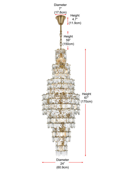 Elegant Lighting Adaline 26 Light Pendant D24 Inch H67 Inch L26 Satin Gold in Satin Gold and Clear Finish Model: 1050SR24SG