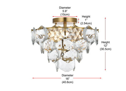 Elegant Lighting Adaline 6 Light Flush Mount D16 Inch H12 Inch L6 Satin Gold in Satin Gold and Clear Finish Model: 1050F16SG