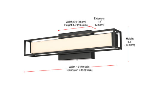 Elegant Lighting Aden 1 Light Wall Sconce L16 Inch E4.5 Inch H4.3 Inch LED 8 Watt 3CCT in Black Model: LD301W16BK