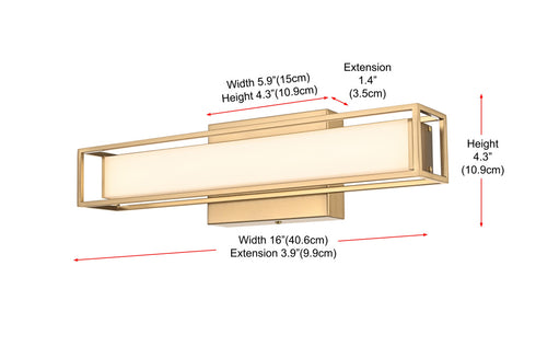 Elegant Lighting Aden 1 Light Wall Sconce L16 Inch E4.5 Inch H4.3 Inch LED 8 Watt 3CCT in Satin Gold Model: LD301W16SG