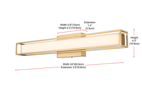 Elegant Lighting Aden 1 Light Wall Sconce L24 Inch E4.5 Inch H4.3 Inch LED 14 Watt 3CCT in Satin Gold Model: LD301W24SG