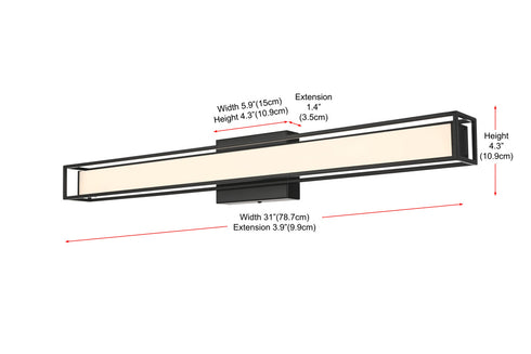 Elegant Lighting Aden 1 Light Wall Sconce L31 Inch E4.5 Inch H4.3 Inch LED 18 Watt 3CCT in Black Model: LD301W31BK