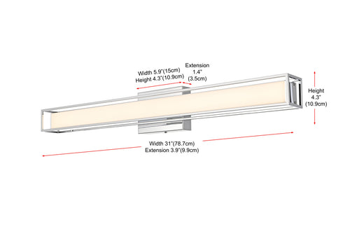 Elegant Lighting Aden 1 Light Wall Sconce L31 Inch E4.5 Inch H4.3 Inch LED 18 Watt 3CCT in Chrome Model: LD301W31C