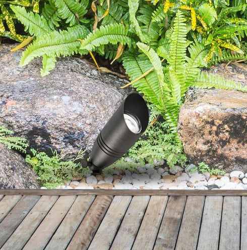 Elegant Lighting Aera Outdoor 12V Cast Brass spot light 3 inch Wide x 8.5 inch High in Dark Bronze with spring Model: C030L-DB