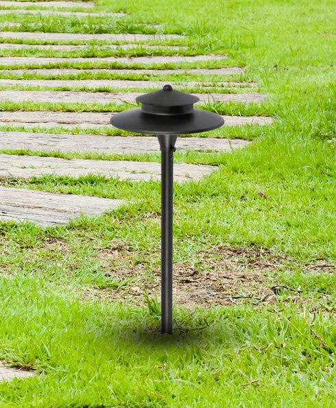 Elegant Lighting Aera Outdoor 12V Cast Brass tier path light 9 inch Wide x 24 inch High in Dark Bronze Model: P804-DB