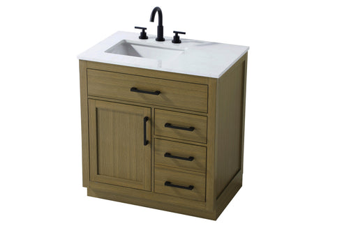 Elegant Lighting Alden Vanity Cabinet 1Dr3Dw 32 Inch W x 22 Inch D x 35 Inch H in Chestnut Brown Model: VF29732MCB