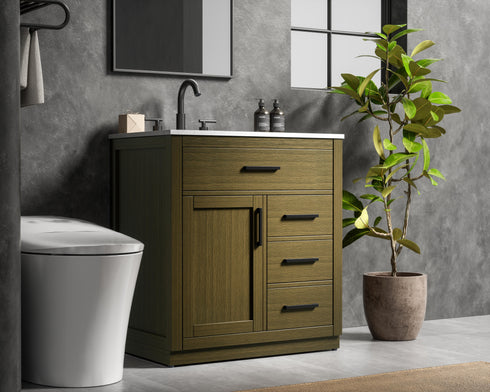 Elegant Lighting Alden Vanity Cabinet 1Dr3Dw 32 Inch W x 22 Inch D x 35 Inch H in Chestnut Brown Model: VF29732MCB