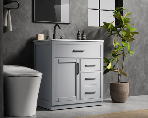 Elegant Lighting Alden Vanity Cabinet 1Dr3Dw 32 Inch W x 22 Inch D x 35 Inch H in Grey Model: VF29732GR