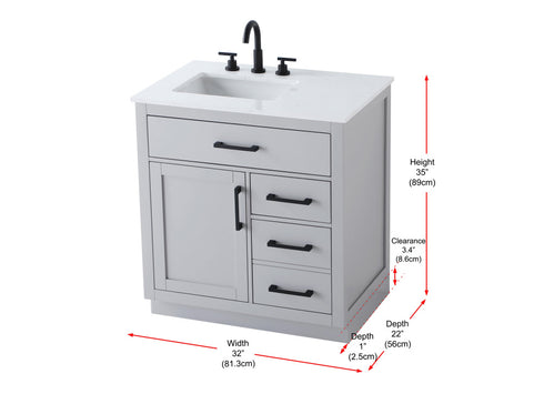 Elegant Lighting Alden Vanity Cabinet 1Dr3Dw 32 Inch W x 22 Inch D x 35 Inch H in Grey Model: VF29732GR