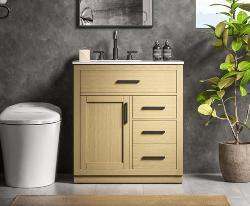 Elegant Lighting Alden Vanity Cabinet 1Dr3Dw 32 Inch W x 22 Inch D x 35 Inch H in Honey Brown Model: VF29732MHB