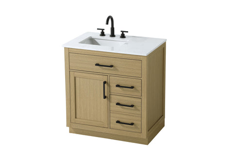 Elegant Lighting Alden Vanity Cabinet 1Dr3Dw 32 Inch W x 22 Inch D x 35 Inch H in Honey Brown Model: VF29732MHB