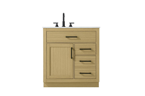 Elegant Lighting Alden Vanity Cabinet 1Dr3Dw 32 Inch W x 22 Inch D x 35 Inch H in Honey Brown Model: VF29732MHB